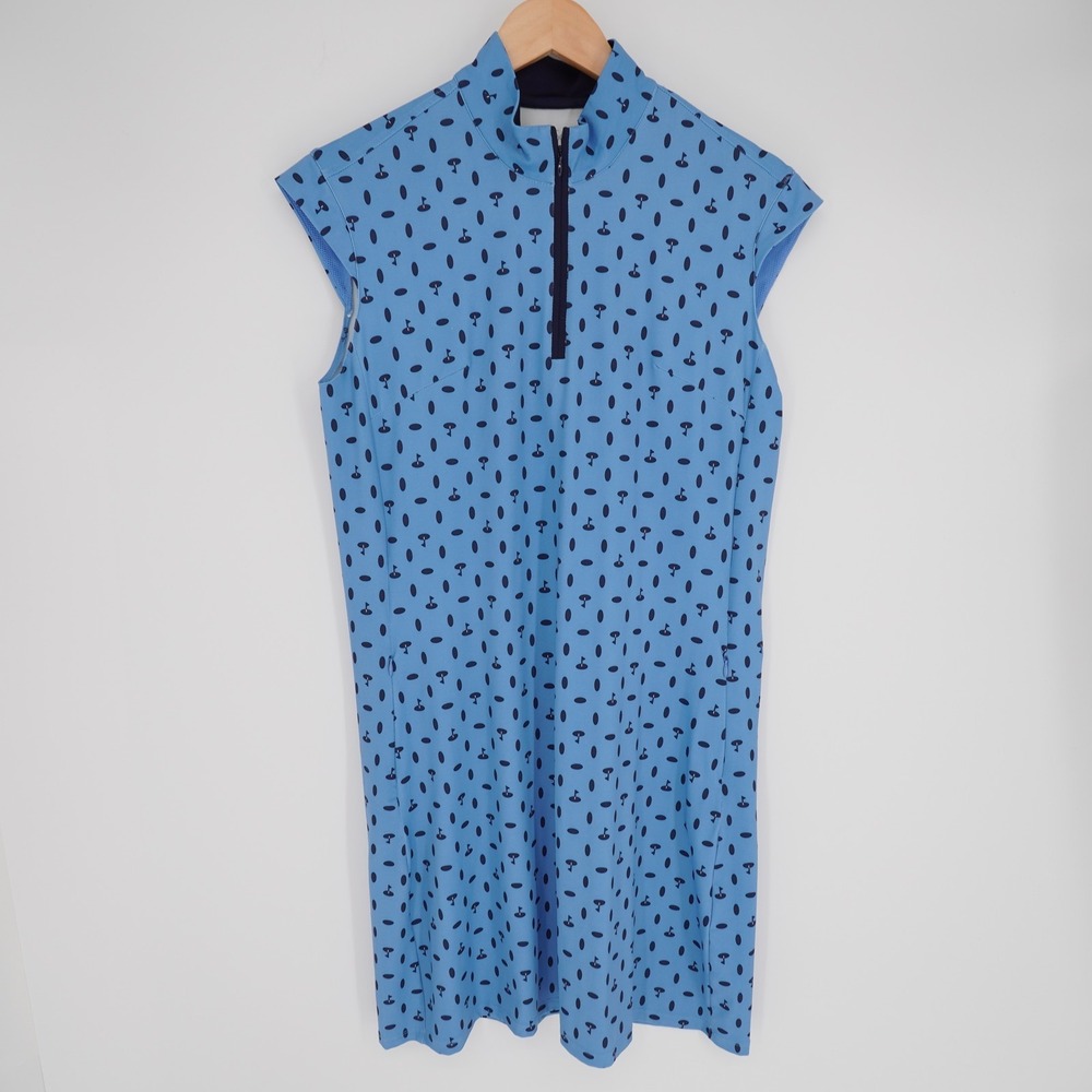 SanSoleil Dress Womens L Blue Golf Print Knee Length Mock Neck Sleeveless